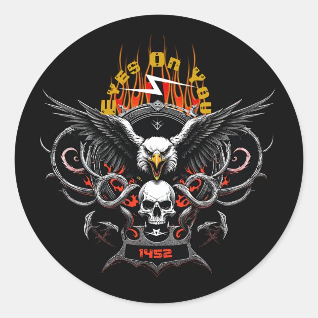 Augen auf euch Vierzehn zweiundfünfzig Metallgeste Runder Aufkleber (Vorderseite)