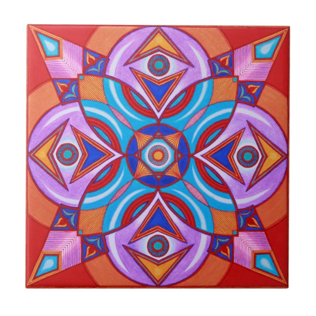 Augen-Blumemandala-Keramik-Kunst-Fliese Fliese (Vorderseite)