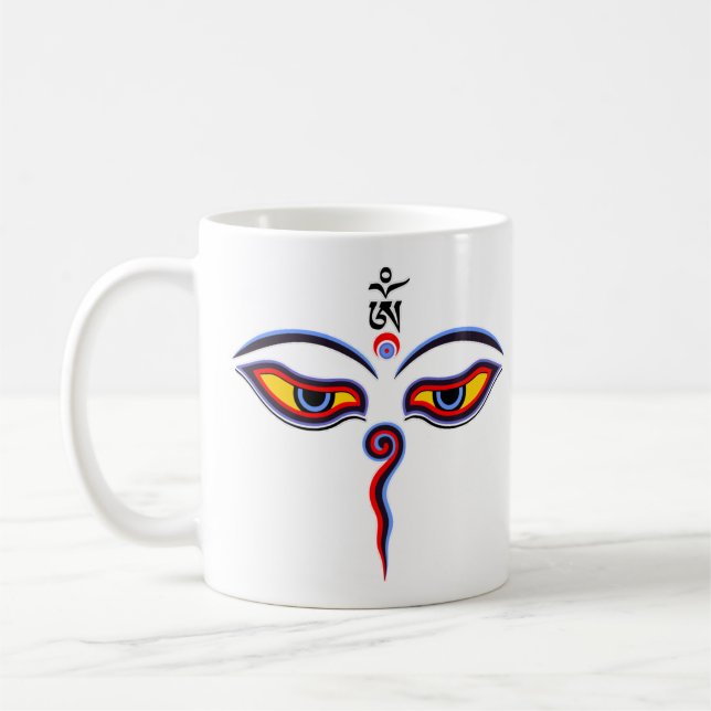 Augen der Weisheit Buddha - Augen des Bodhnath-Tem Kaffeetasse (Links)