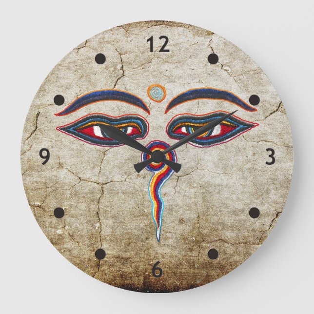 Augen von Buddha/Augen der Weisheit Große Wanduhr (Vorderseite)