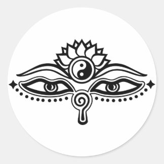Augen von Buddha, Yin Yang, Weisheit & Erleuchtung Runder Aufkleber