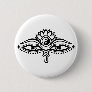 Augen von Buddha, Yin Yang, Weisheit und Erleuchtu Button
