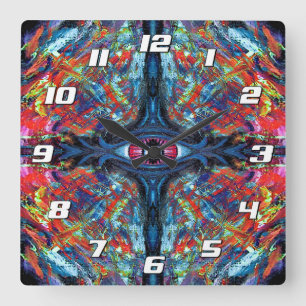 Augenbrauen- und Trippy-Malerei blau mit Zahlen Quadratische Wanduhr