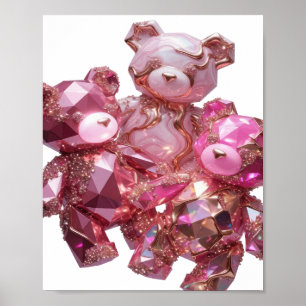 Augenfällige rosa Edelstein-Bären 3D-Textkunst Poster