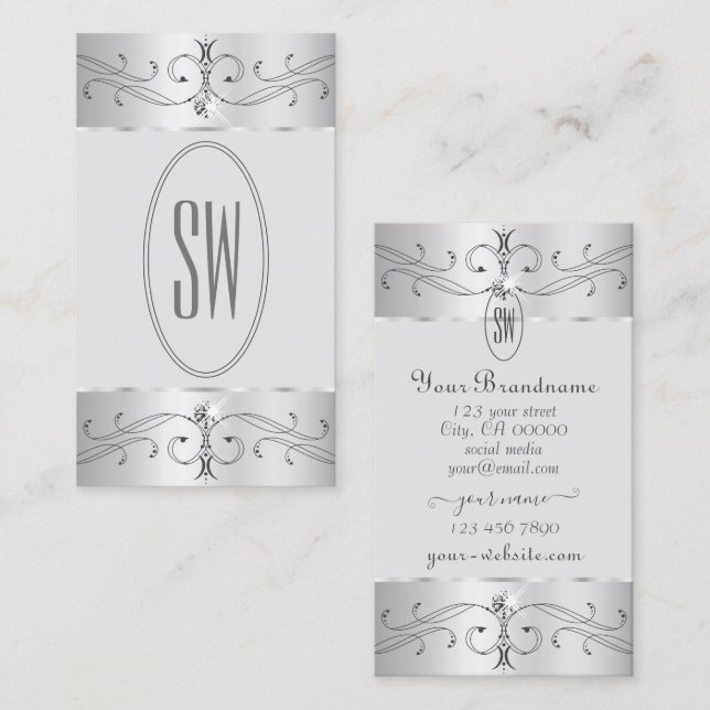 Augenfänge Silbergraue Verzierte Ornamente Initial Visitenkarte (Vorne/Hinten)