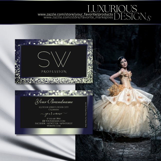 Augenfänger Blue Silver Ombre Glitzer Monogram Visitenkarte (Von Creator hochgeladen)