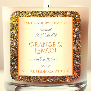 Augenfänger Orange Gold Glitzer Produktkennzeichnu Quadratischer Aufkleber