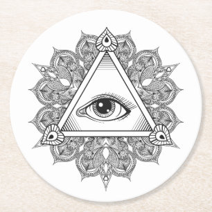 Augenpyramide Symbol Doodle Runder Pappuntersetzer