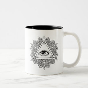Augenpyramide Symbol Kritzelei Zweifarbige Tasse