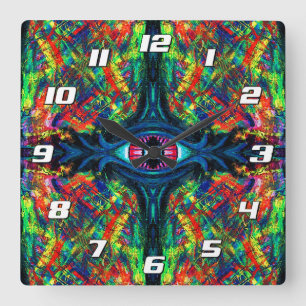 Augenverdrehung und Trippy-Malerei mit Zahlen Quadratische Wanduhr