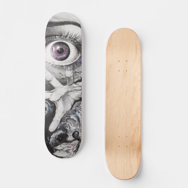 Augfische und handfische Coole Surreal zeichnend K Skateboard (Vorderseite)