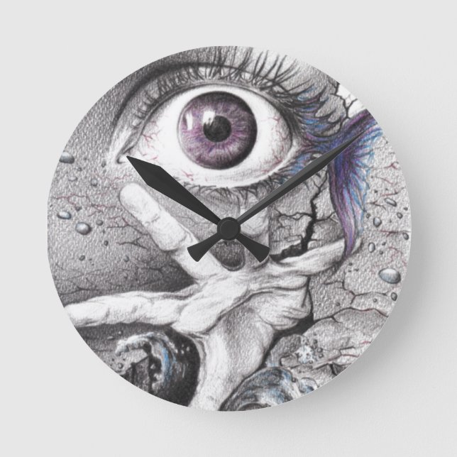 Augfische und Handtraum Surreal zeichnend Kunst Runde Wanduhr (Vorderseite)
