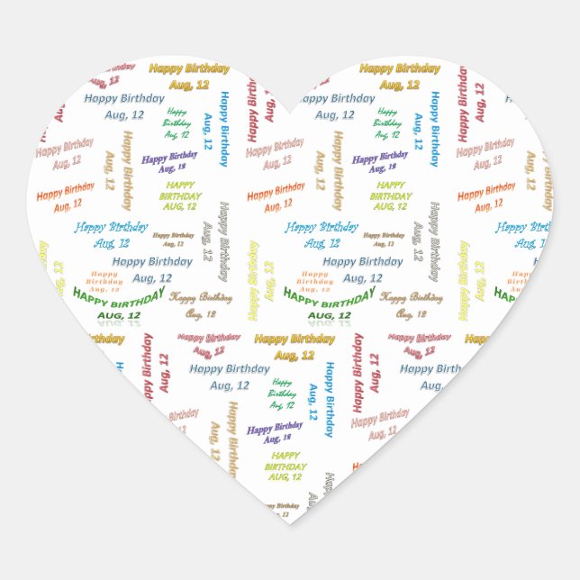 August, 12 Geburtstagsaufkleber Herz-Aufkleber (Vorderseite)