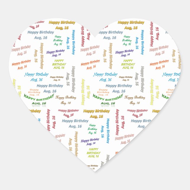 August, 16 Geburtstagsaufkleber Herz-Aufkleber (Vorderseite)