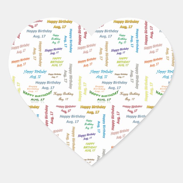 August, 17 Geburtstagsaufkleber Herz-Aufkleber (Vorderseite)