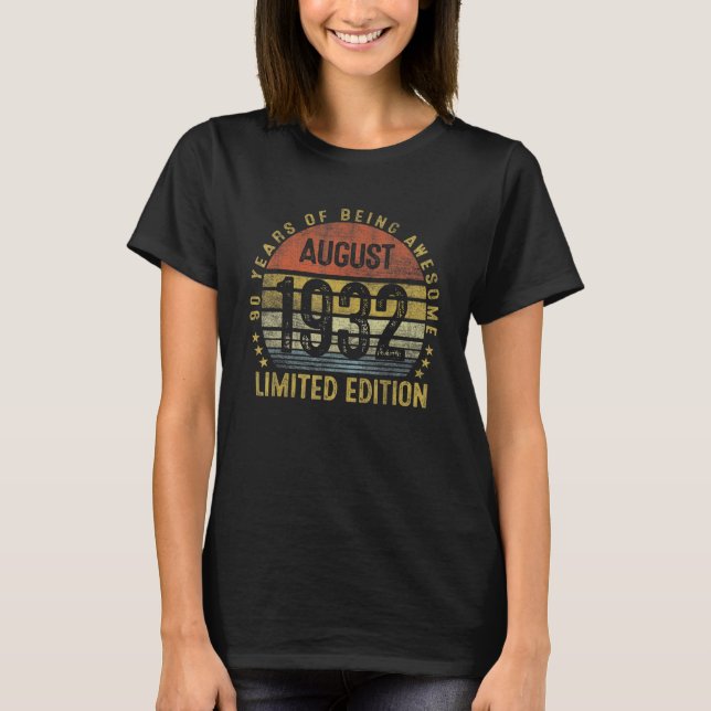 August 1932 90. Geburtstag Vintag T-Shirt (Vorderseite)