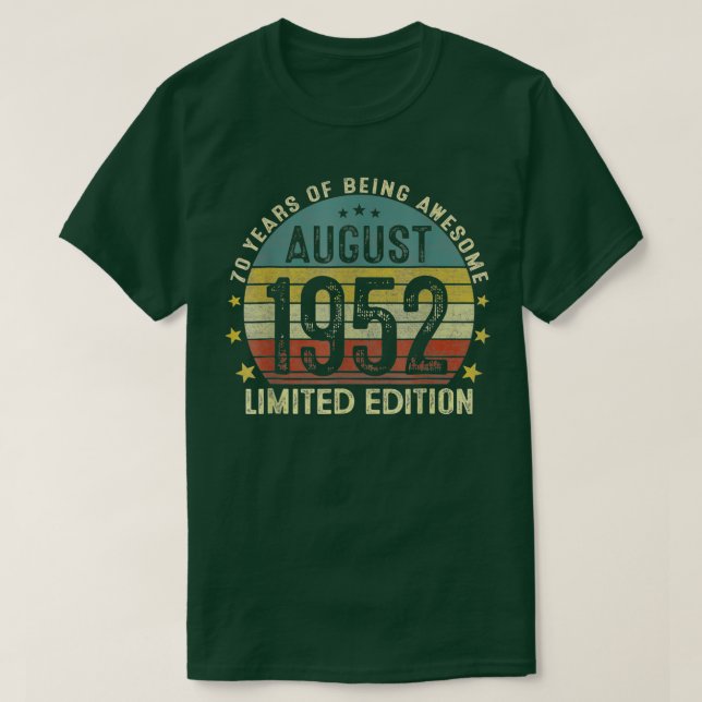 August 1952 70 Jahre altes Geschenk für Männer Vin T-Shirt (Design vorne)