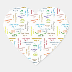 August, 21 Geburtstagsaufkleber Herz-Aufkleber