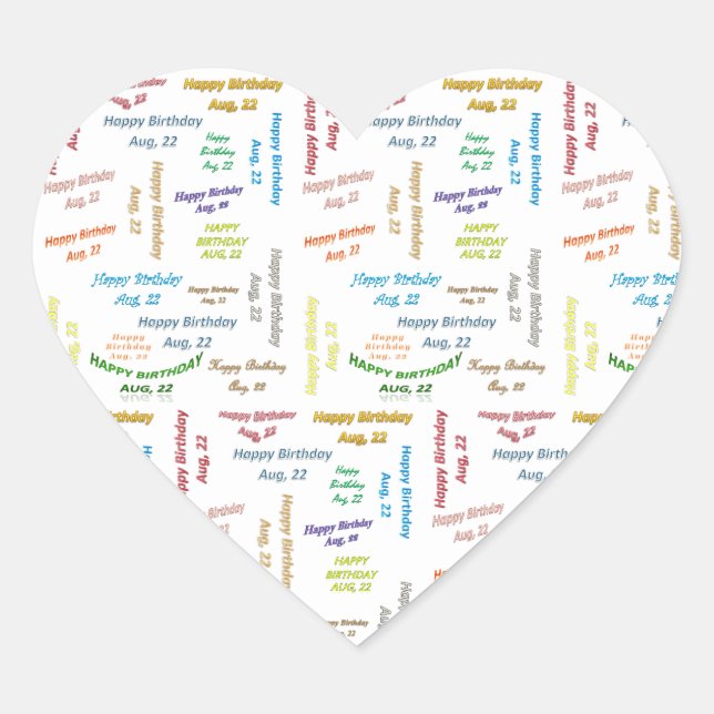 August, 22 Geburtstagsaufkleber Herz-Aufkleber (Vorderseite)