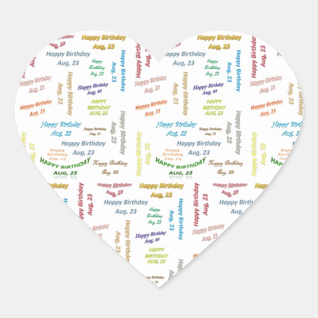 August, 23 Geburtstagsaufkleber Herz-Aufkleber (Vorderseite)