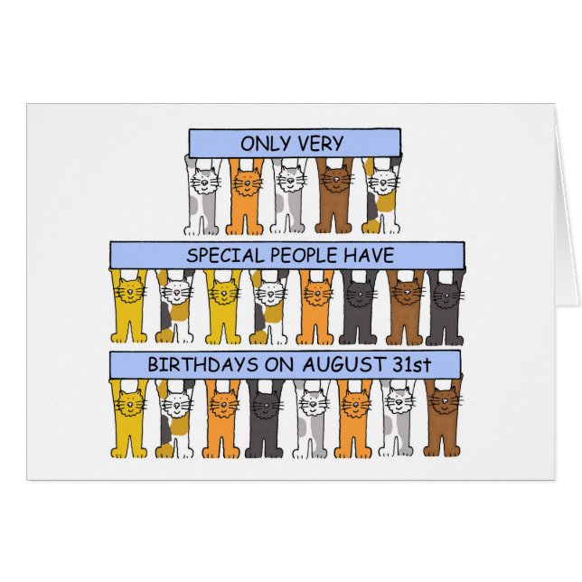 August 31. Geburtstag Niedlicher Cartoon Katzen (Vorderseite (Horizontal))