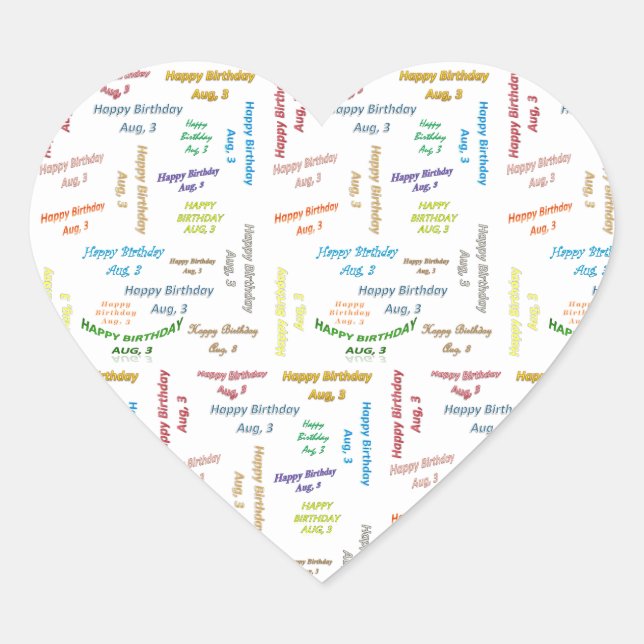 August, 3 Geburtstagsaufkleber Herz-Aufkleber (Vorderseite)