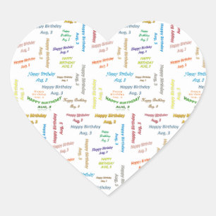 August, 3 Geburtstagsaufkleber Herz-Aufkleber