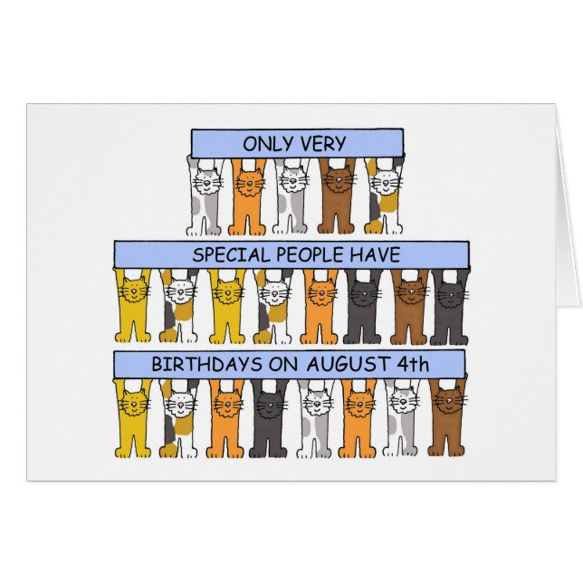 August 4. Geburtstag Cartoon Katzen (Vorderseite (Horizontal))