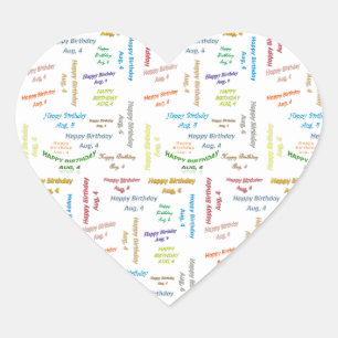 August, 4 Geburtstagsaufkleber Herz-Aufkleber