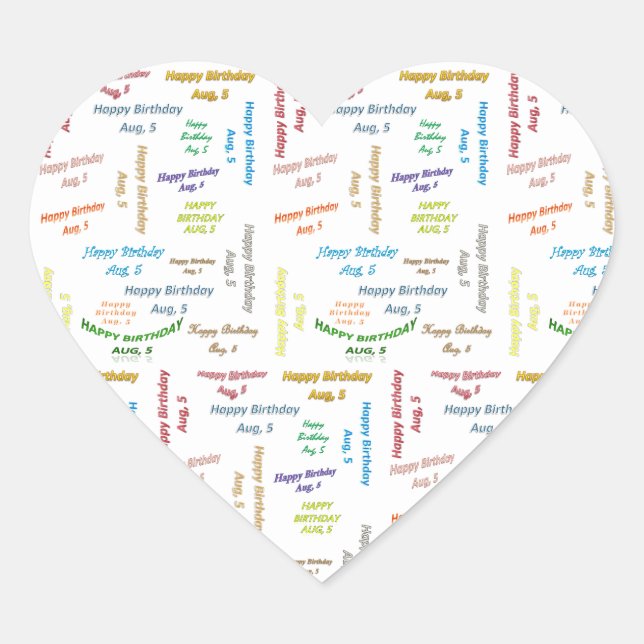 August, 5 Geburtstagsaufkleber Herz-Aufkleber (Vorderseite)