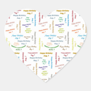 August, 7 Geburtstagsaufkleber Herz-Aufkleber