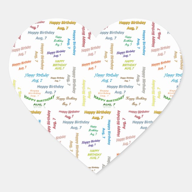 August, 7 Geburtstagsaufkleber Herz-Aufkleber (Vorderseite)