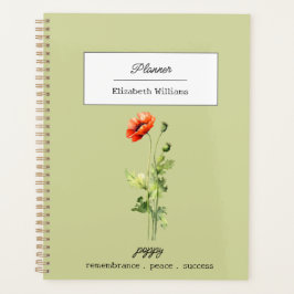 August Birth Flower Poppy Symbol of Peace Success Planer