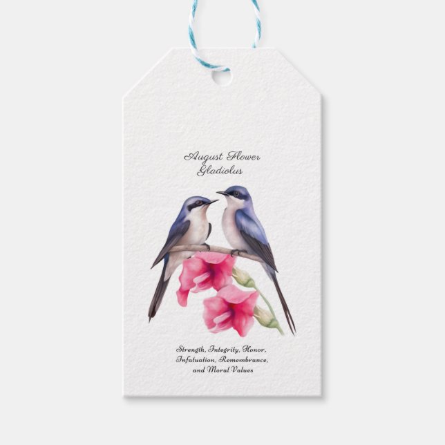 August Birth Monat Blume Gladiolus mit Vögeln Geschenkanhänger (Vorderseite)