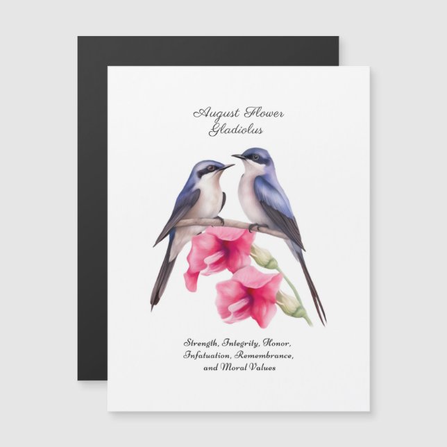 August Birth Monat Blume Gladiolus mit Vögeln Magnetkarte (Vorne/Hinten)
