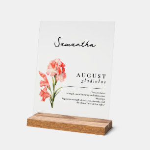 August Birth Month Blume Gladiolus Personalisiert Acrylschild