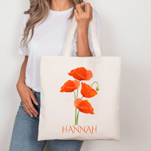 August Birth Month Blume Rote Poppies Tragetasche