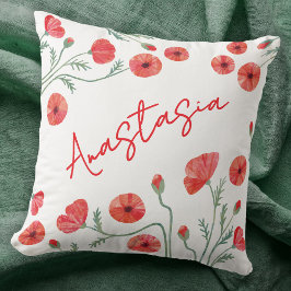 August Birth Month Flower Poppy Personalized Kissen