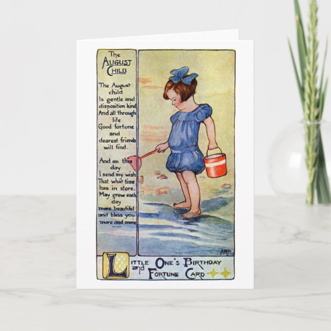 August Birthday Girl am Strand Karte (Vorderseite)