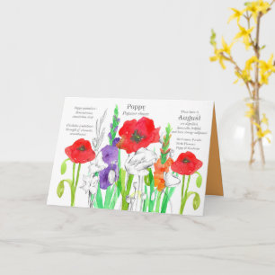 August Birthday Orange Gladiolus Red Poppy Blume Karte
