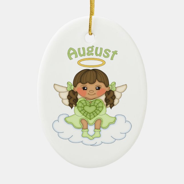 August Birthstone Angel Brünett Keramik Ornament (Vorne)