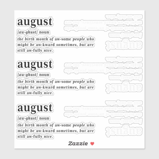 August Definition Geburtstag Aufkleber (Blatt)