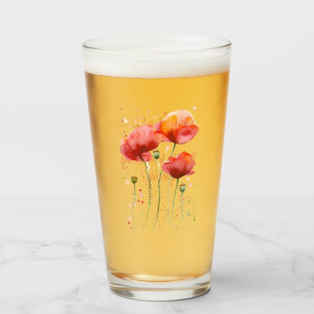 August Geburt Blume Rote Mohnblumen Glas (Vorne (Gefüllt))