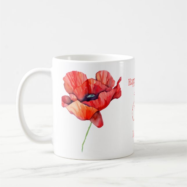 August Geburt Blume Roter Mohn Aquarell Blumenmoor Kaffeetasse (Links)