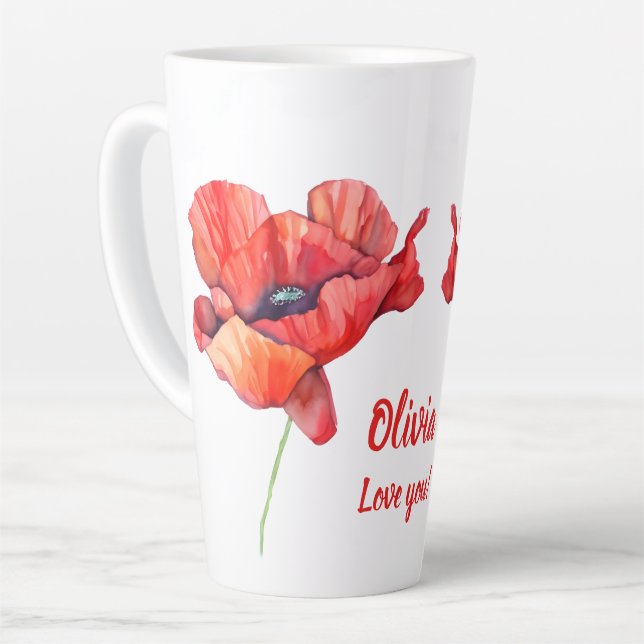 August Geburt Blume Roter Mohn Wasserfarbe Milchtasse (Linke Ecke)