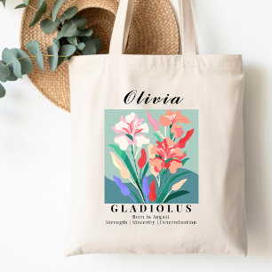 August-Geburtsmonatsblume Gladiolus Retro-Kunst Tragetasche