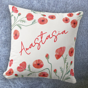 August-Geburtsmonatsblume Mohn Personalisiert Kissen