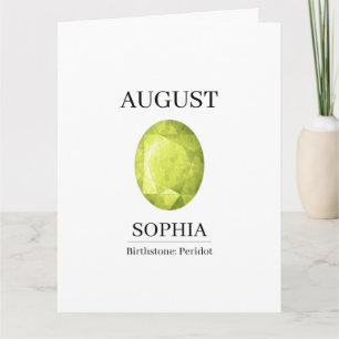 August-Geburtsstein-Geburtstagsname Peridot Karte