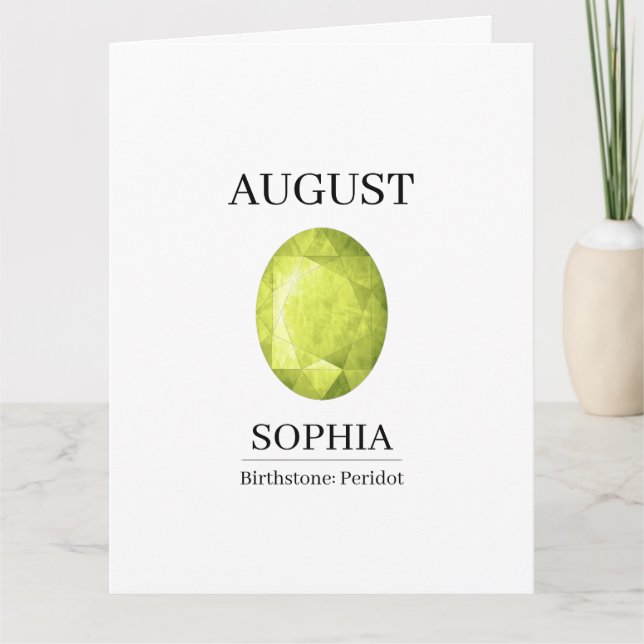 August-Geburtsstein-Geburtstagsname Peridot Karte (Vorderseite)