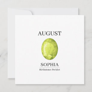August-Geburtsstein-Geburtstagsname Peridot Karte